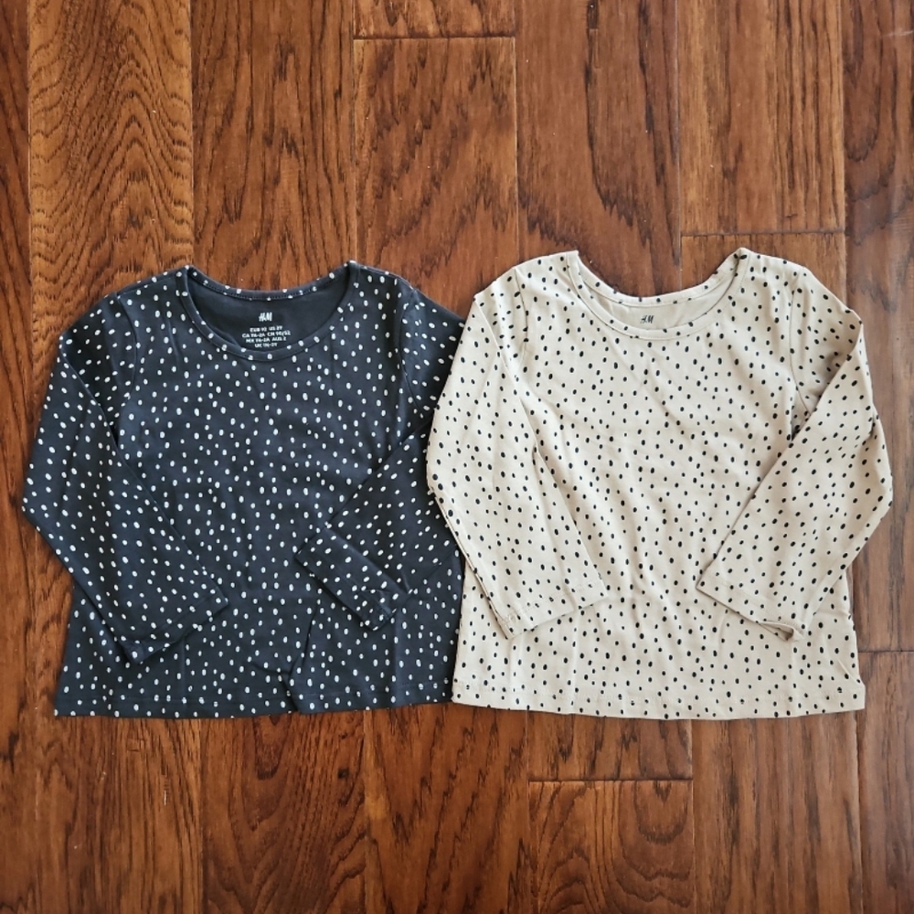 NEW H&M 2T Toddler Girl long sleeve Shirt Grey Tan Dots